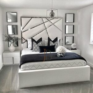 Montana Luxury Upholstered Bed With Silver Stripes